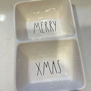 Rae Dunn Artisan Collection White Ceramic Dish. MERRY XMAS 2 sided dish